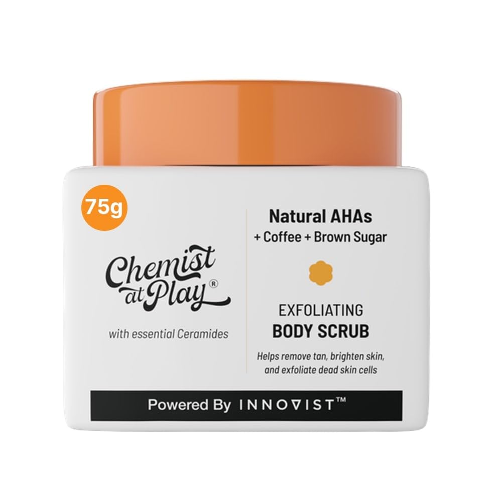 Chemist at Play Exfoliating Body Scrub For Removing Tan & Dead Skin Cells | Rough & Bumpy Skin Tanned & Pigmented Skin | For Smooth Soft & Bright Skin | Natural AHAs | Coffee 2.6 fl oz.