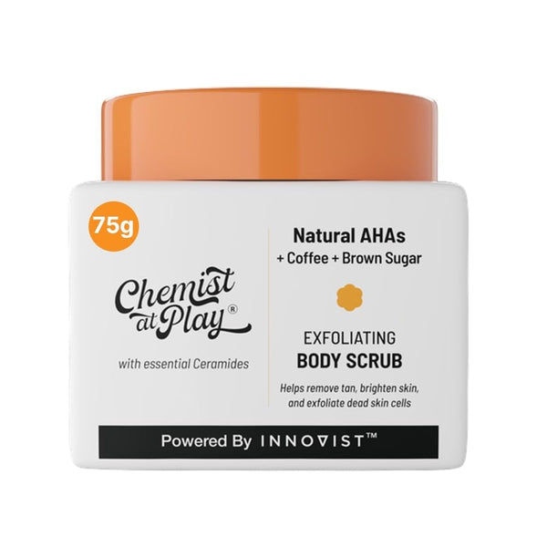 Chemist at Play Exfoliating Body Scrub For Removing Tan & Dead Skin Cells | Rough & Bumpy Skin Tanned & Pigmented Skin | For Smooth Soft & Bright Skin | Natural AHAs | Coffee 2.6 fl oz.
