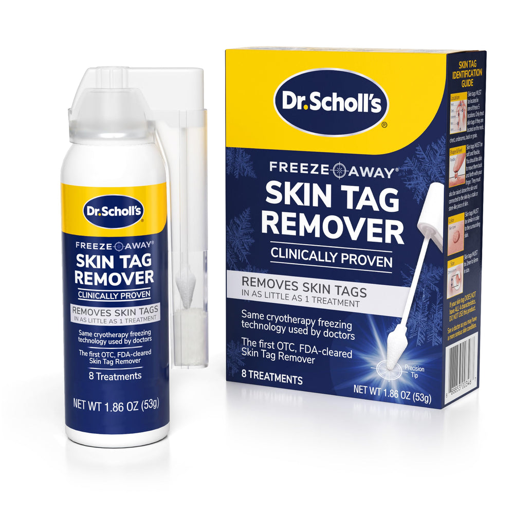 Dr. Scholls Freeze Away Skin Tag Remover - The First FDA Cleared at Home Skin tag Removal kit. Clinically Proven Skin tag Removal in as Little as 1 Treatment. 1 Skin tag Removal kit 8 Treatments.