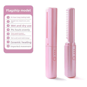 Rechargeable portable travel straight hair comb negative ion hair care electric comb wireless curling iron