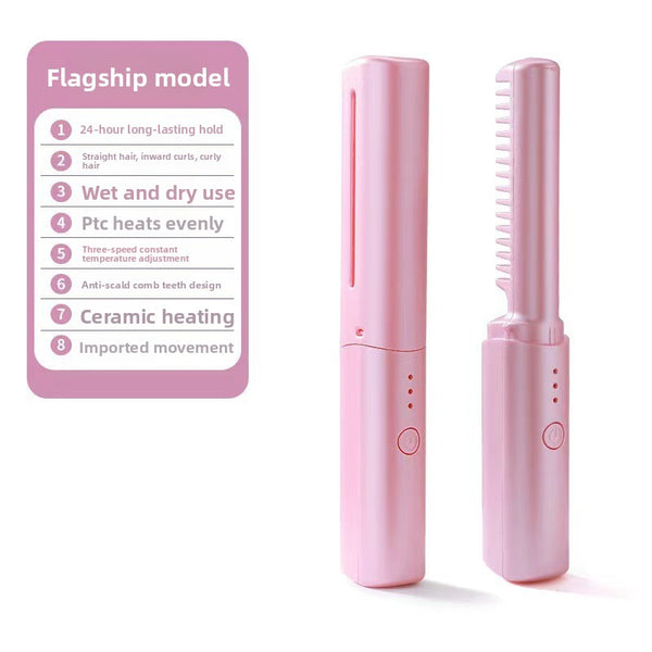 Rechargeable portable travel straight hair comb negative ion hair care electric comb wireless curling iron