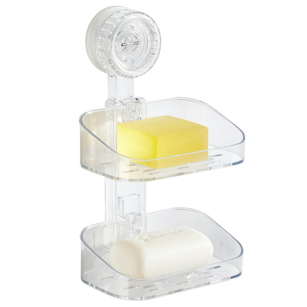 DEEIF Soap Dish for Shower Suction Cup Bathroom Double Soap Dish Holder for Shower Wall Self Draining Shower Bar Soap Holder (Clear- 2 Tier)
