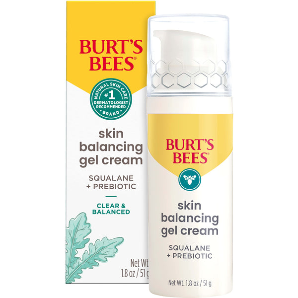 Burt’s Bees Clear and Balanced Skin Balancing Gel Cream With Squalane and Prebiotic Gel Moisturizer for Breakout-Prone Skin 99 Percent Natural Origin Skin Care 1.8 oz. Bottle