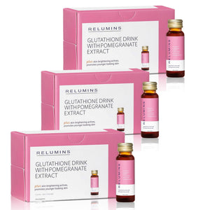 Relumins Glutathione Drink - Helps Promote Brighter and Firm Skin Boosts Skin Collagen Content Increases Skin Moisture for a Younger Looking Skin - Pomegranate Flavor 50mL x 30 Gluta Shot Bottles