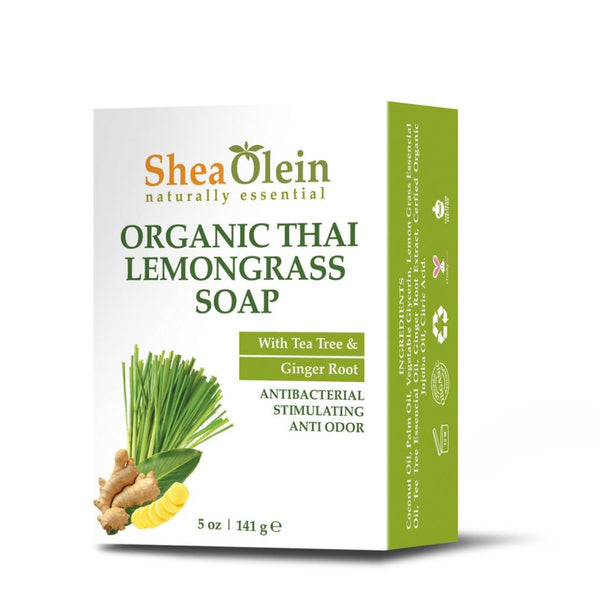 Shea Olein Natural Bar Soap - Organic Thai Lemongrass Soap Bar Antibacterial & Anti Odor With Tee Tree & Ginger Root - Refreshing Lemon Bar Soap for Balanced Skin PH (5 oz 6 Bars)