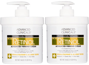 Advanced Clinicals Retinol Cream Face Moisturizer | Crepey Skin Care Treatment | Fragrance Free Body Lotion Targets Look Of Crepe Skin Wrinkles & Sagging Skin 16 Oz (2-Pack)