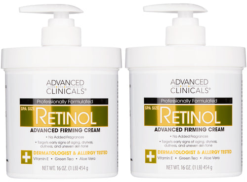 Advanced Clinicals Retinol Cream Face Moisturizer | Crepey Skin Care Treatment | Fragrance Free Body Lotion Targets Look Of Crepe Skin Wrinkles & Sagging Skin 16 Oz (2-Pack)