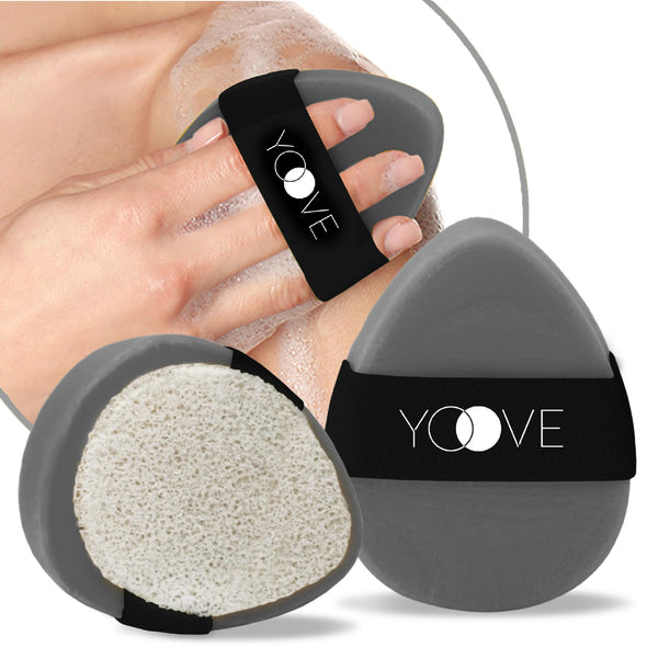 Yoove Bamboo Charcoal Soap with Scrubber Elastic Grip Teardrop Shape Activated Charcoal Bar Soap to Unclog Pores Soothe Redness Control Oil Organic Black Soap for Clearer & Smoother Skin 3-Pack