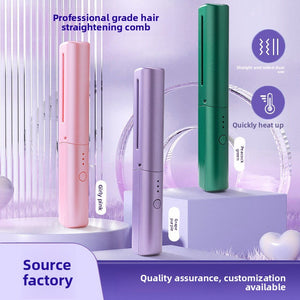 Rechargeable portable travel straight hair comb negative ion hair care electric comb wireless curling iron