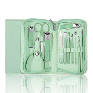 FacialHand and Foot Care 12pcs Set Nail/Pedicure Clippers Cuticle Clippers Nail File Remover Ear Spoon Cleaner Eyebrow Trimming Clippers Eyebrow Trimming Clip (Green) (RHYTHM-0026C12)