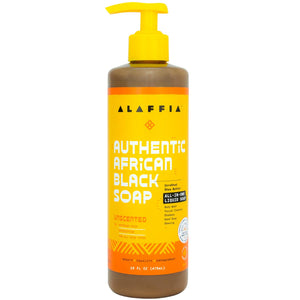 Alaffia Skin Care Authentic African Black Soap All in One Liquid Soap Moisturizing Face Wash Sensitive Skin Body Wash Shampoo Shaving Soap Shea Butter Unscented 16 Fl Oz
