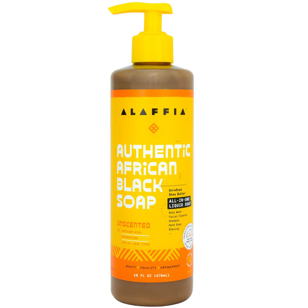 Alaffia Skin Care Authentic African Black Soap All in One Liquid Soap Moisturizing Face Wash Sensitive Skin Body Wash Shampoo Shaving Soap Shea Butter Unscented 16 Fl Oz