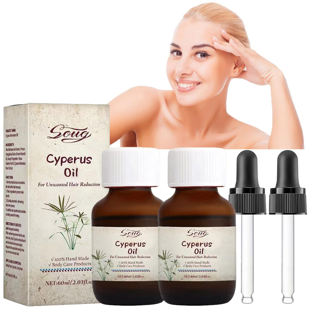2Pcs Cyperus Rotundus for Hair Removal Natural Cyperus Oil with Dropper Reducing Body Hair Growth