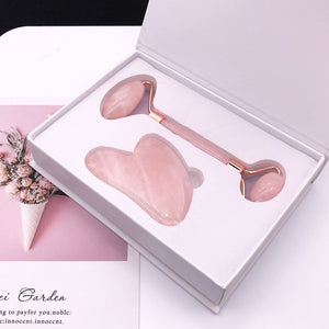 Pink Crystal Facial Roller Set Jade Massager for Skincare and Body