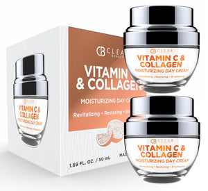 Clear Beauty Vitamin C & Collagen Daily Face Moisturizer - Dermatologist Tested Restores & Brightens Skin Tone Firming Anti-Aging Cream Cruelty-Free Korean Skin Care All Skin Types - 2 Pack