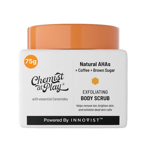 Chemist at Play Exfoliating Body Scrub For Removing Tan & Dead Skin Cells | Rough & Bumpy Skin Tanned & Pigmented Skin | For Smooth Soft & Bright Skin | Natural AHAs | Coffee 2.6 fl oz.