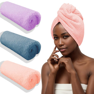 MicroLux 3-Piece Women's Hair Turban Set with Button