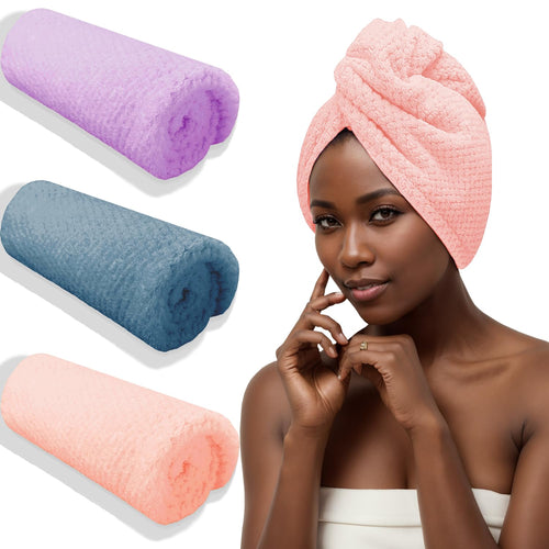 MicroLux 3-Piece Women's Hair Turban Set with Button