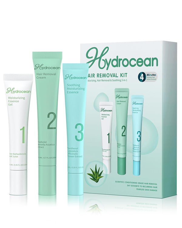 HYDROCEAN Facial Hair Removal Cream for Women Hair Removal Cream Kit 3-In-1 Gentle Formula - Safe for Sensitive Skin Gentle & Soothing Hair Removal for Delicate Face Areas