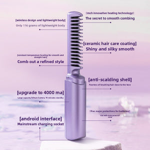 Rechargeable portable travel straight hair comb negative ion hair care electric comb wireless curling iron