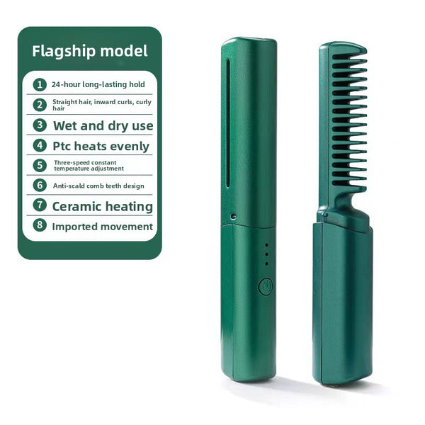 Rechargeable portable travel straight hair comb negative ion hair care electric comb wireless curling iron